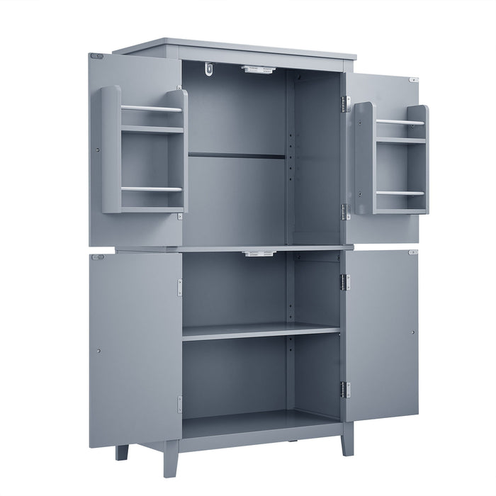 Elegant Bathroom Floor Storage Cabinet With 4 Doors, Adjustable Shelves