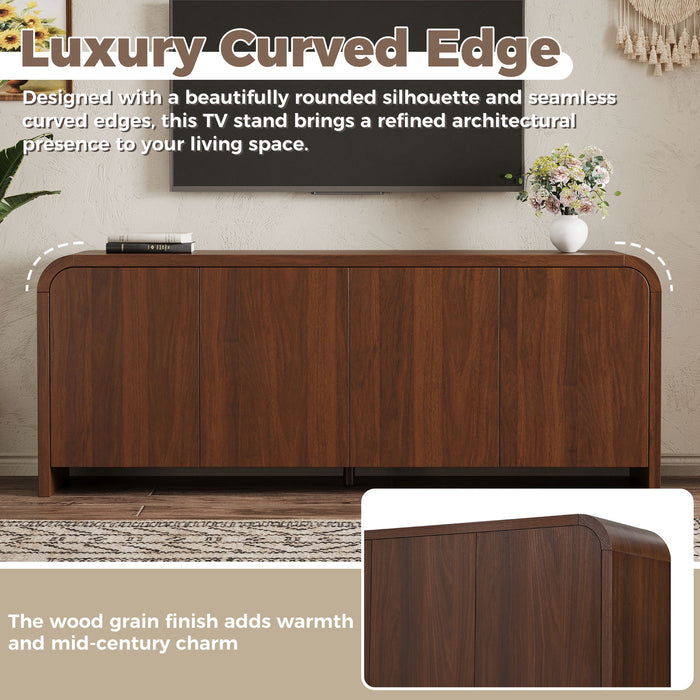 Curved Edge TV Stand With Large Cabinets