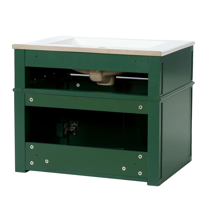 Wall Mounted Bathroom Vanity With Tip Out Drawer And Open Back Design