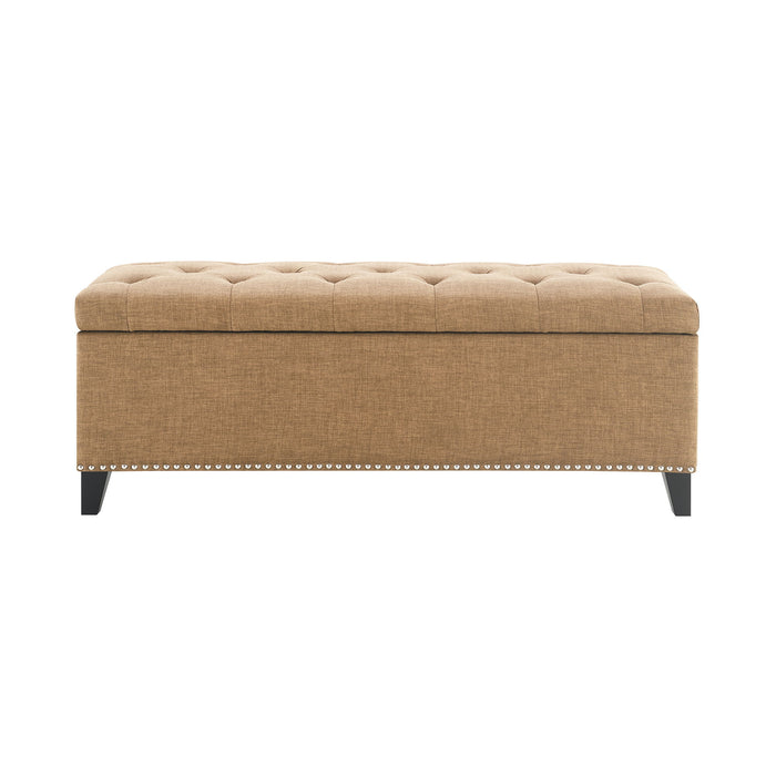 Button-Tufted Storage Ottoman With Safety Close Hinge