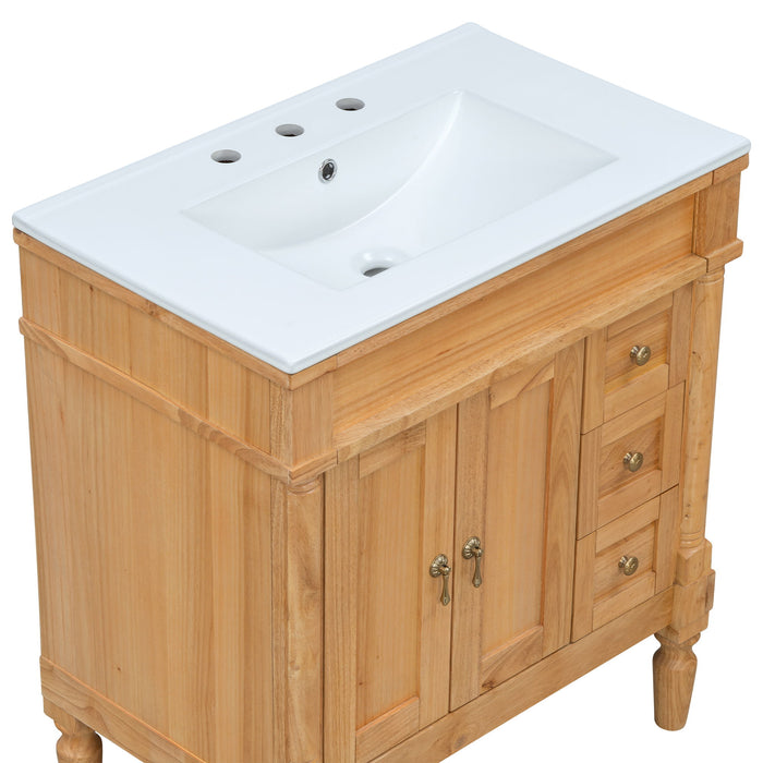 Modern Bathroom Vanity With Ceramic Sink, Soft Close Doors, Adjustable Shelves
