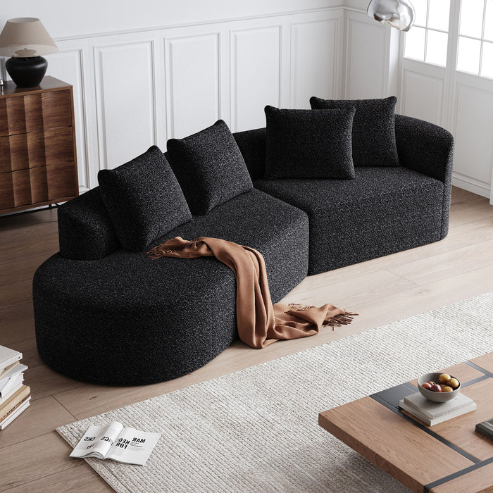 Upholstered Oversized Sectional Sofa, 4 Seater Extra Deep & Wide Seat Curved Cloud Couch With 4 Throw Pillows, Free Combination Living Room - Black