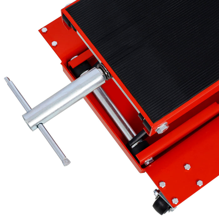 Heavy Duty Motorcycle Lift Jack With Dolly Tray And Wide Deck - Red