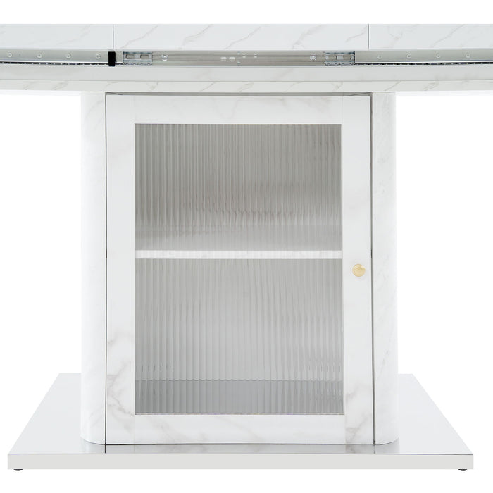 Modern Rectangle Dining Table With Stretchable Top, Storage Cabinet