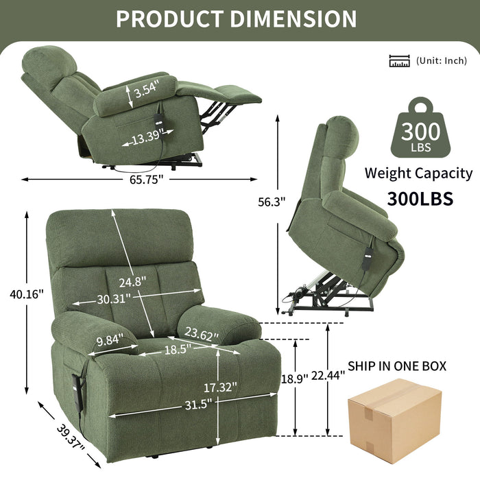 Oversized Power Lift Recliner Chai With Remote Control, Side Pocket, Spacious Seat