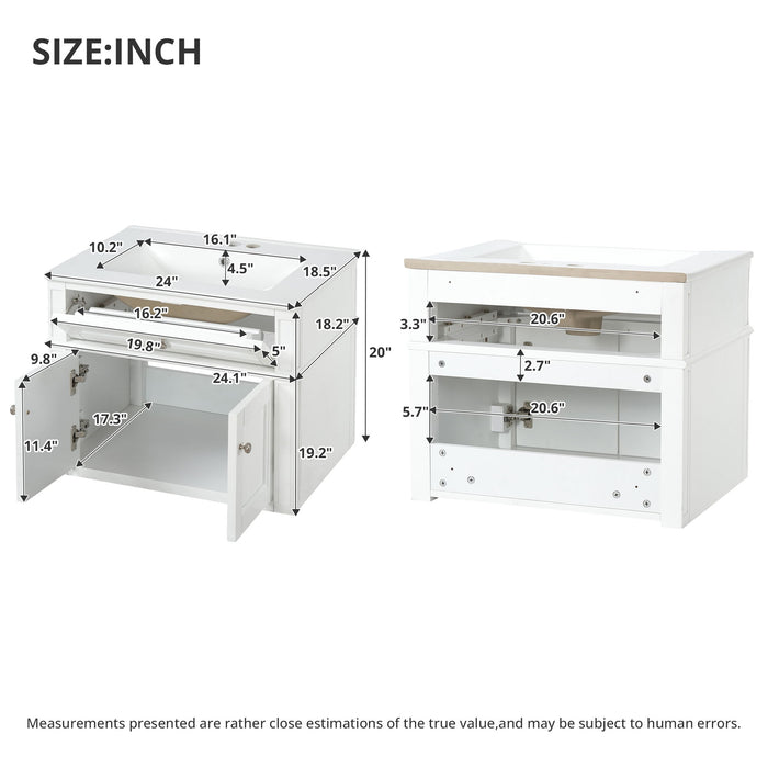 Wall Mounted Bathroom Vanity With Tip Out Drawer And Open Back Design