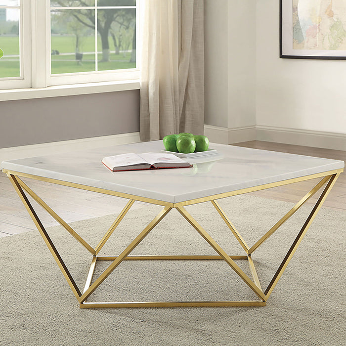 Orion - Coffee Table With Leg Geometric Design - White