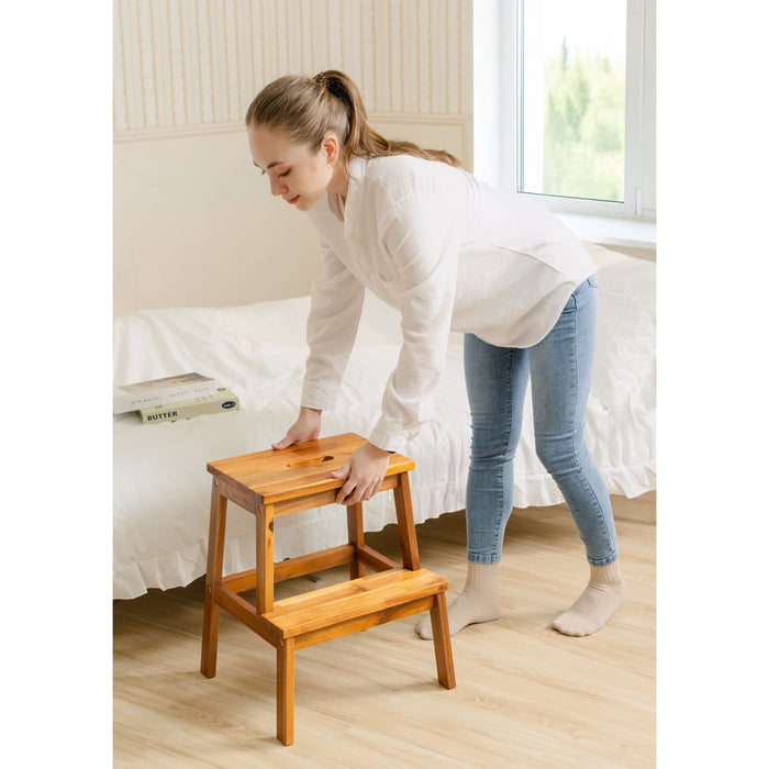 2 Step Stool, Indoor / Outdoor Use - Acacia Wood