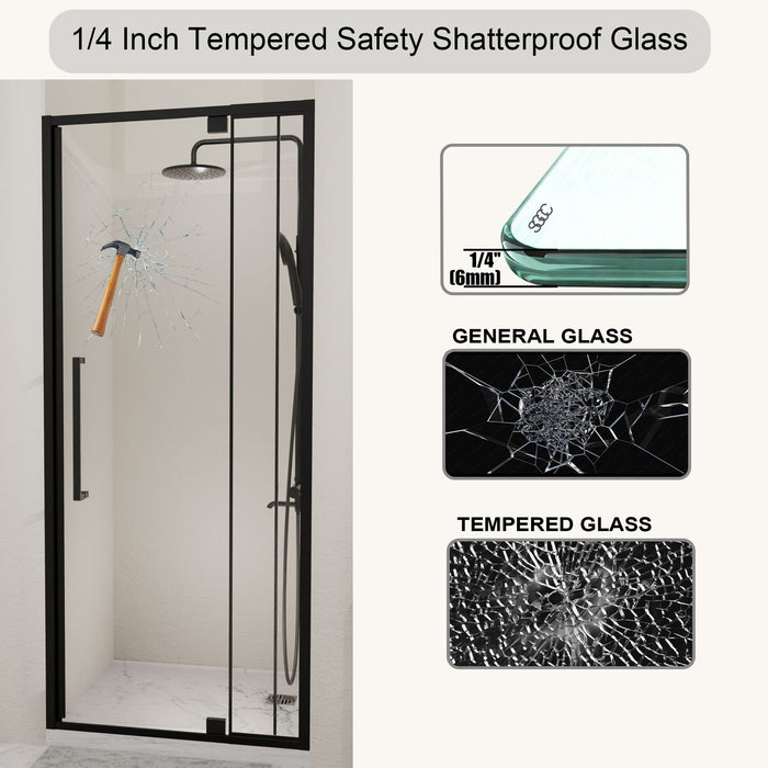 Semi Frameless Pivot Hinged Shower Door, Reversible Design