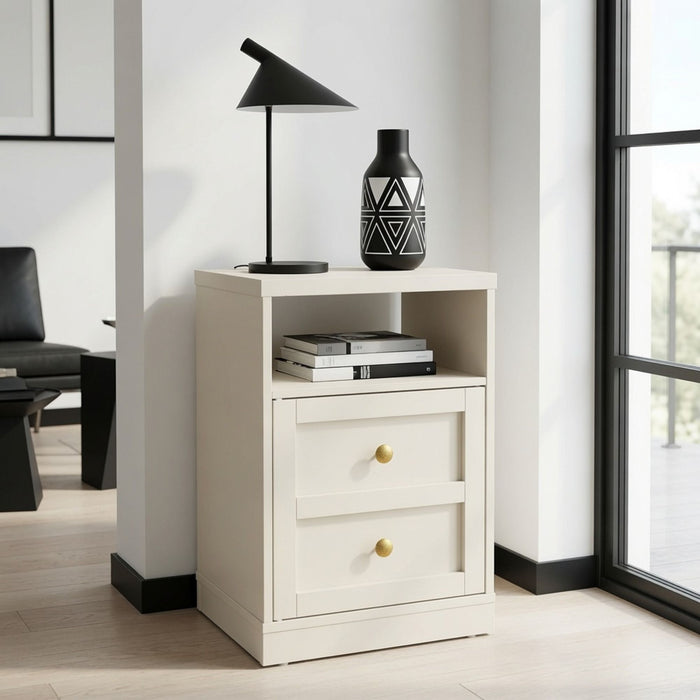 Nightstand With Door & Shelf, 2 Drawer Side Table
