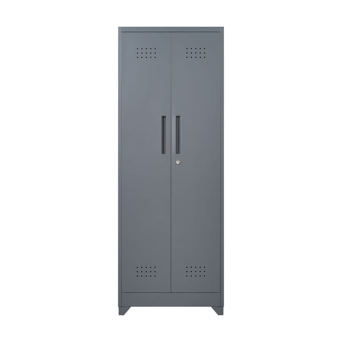Heavy Duty Storage Cabinet With Locking Doors, Hanging Rod & Shelves, Broom Closet - Gray