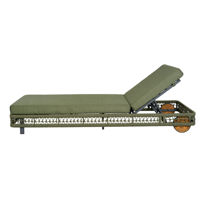 Outdoor Chaise Lounge With Wheels, 5 Position Adjustable Backrest