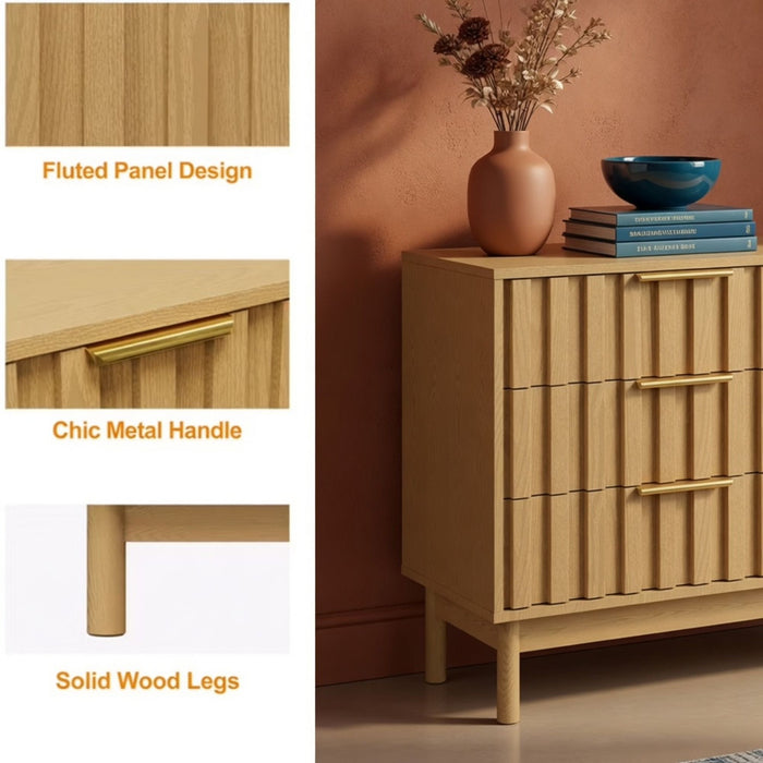 Fluted 3 Drawer Dresser
