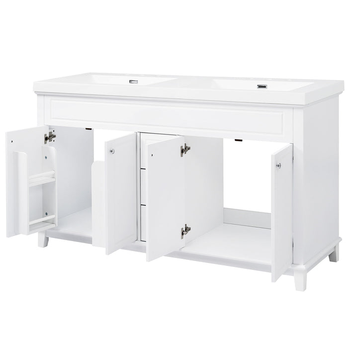 Bathroom Vanity With Double Sinks, 3 Drawers & 4 Doors - White