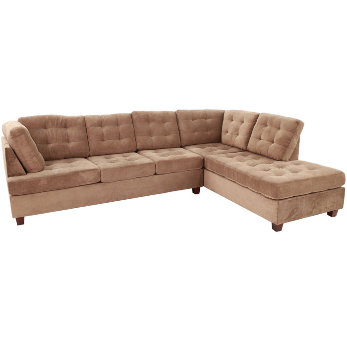 Truffle Waffle Suede Sectional Sofa With Tufted Cushions And Accent Pillows, Reversible Chaise - Neutral
