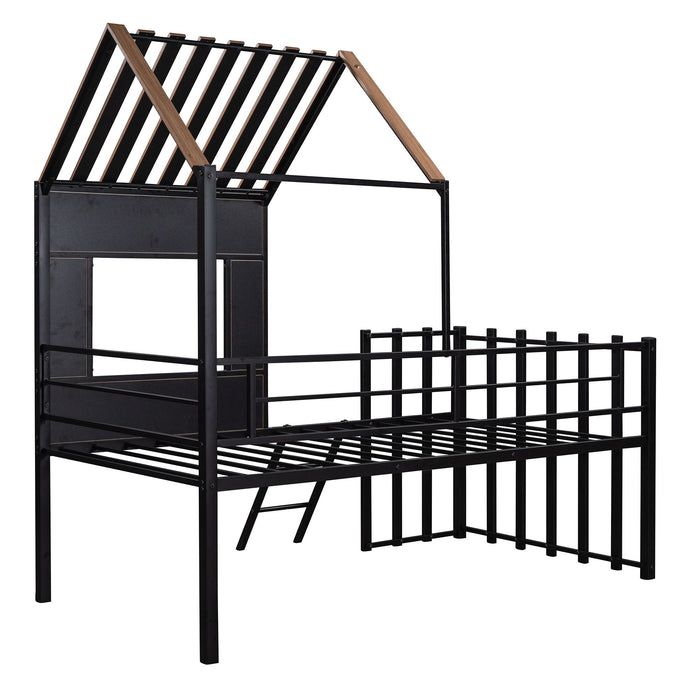 Loft Bed With Roof, Window, Guardrail, Ladder