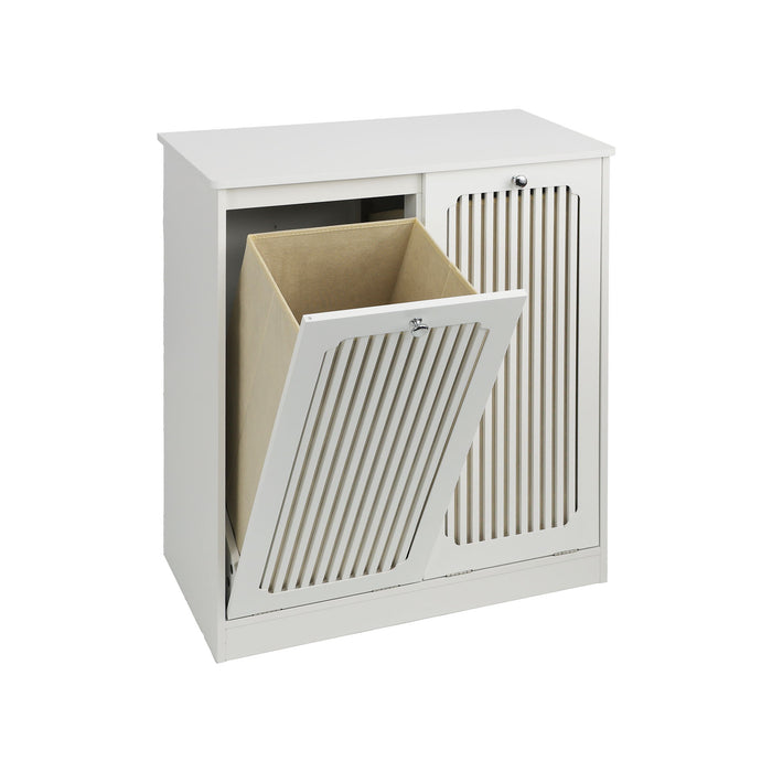 Louvered Flip Top Laundry Cabinet With Dual Fabric Baskets - White