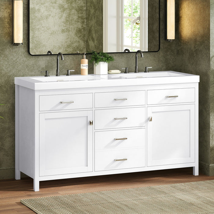 Double Sink Bathroom Vanity With Top, Soft Closing Doors & Drawers, Tip Out Drawer, 2 Cabinet Doors, Adjustable Shelf - White