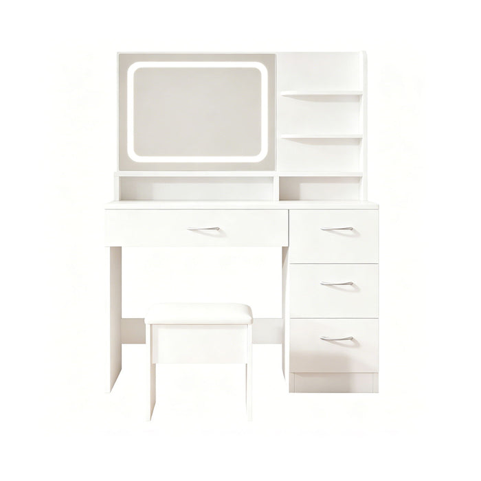 Vanity With LED Mirror And Storage Drawers For Bedrooms - Cream White