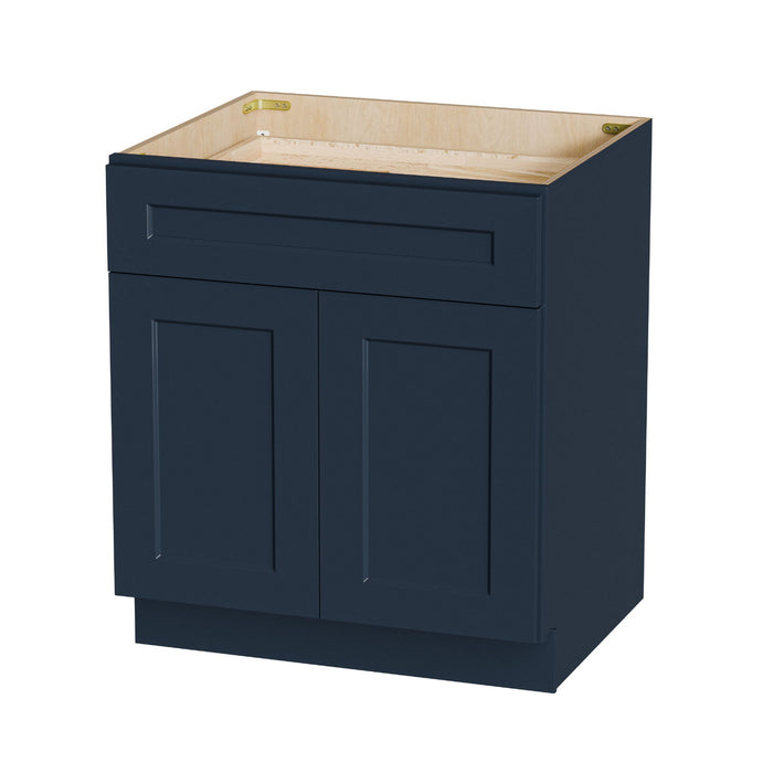Shaker Base Cabinet With Soft Close Doors And Drawer, Storage Unit With Adjustable Shelf For Bath - Blue