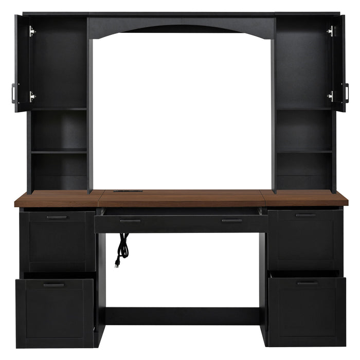 Farmhouse Computer Desk With Hutch