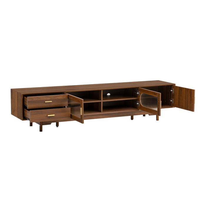 Modern TV Stand With Fluted Glass Doors & 2 Drawers