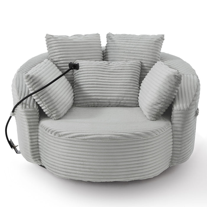 Swivel Accent Barrel Chair With Adjustable Phone Holder, 5 Pillows For Living Room