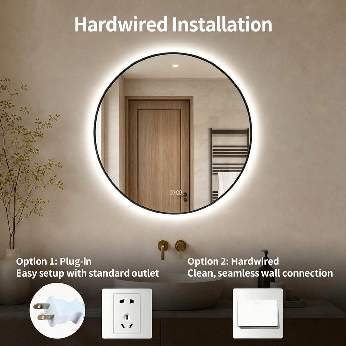 Round Framed Dimmable ED Bathroom Mirror With Anti Fog