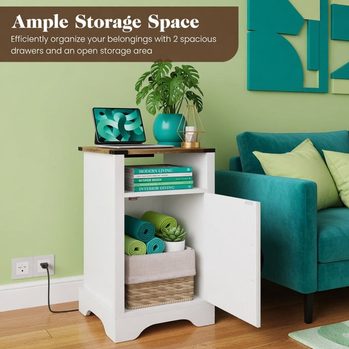 Farmhouse Nightstand With Charging Station & Storage