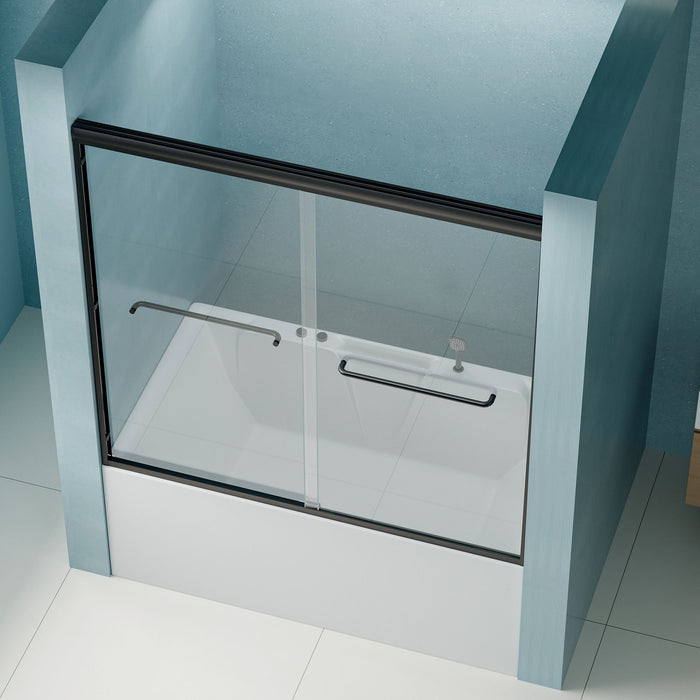 Double Sliding Bathtub Shower Door, Semi Frameless Bypass, 1 / 4" (6Mm) With Explosion - Proof Film, Adjustable Aluminum Alloy Frame