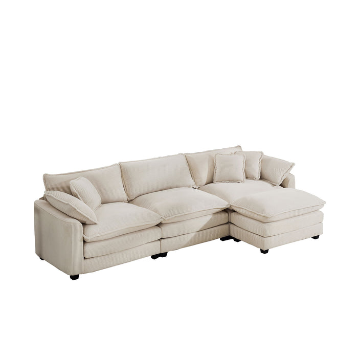 Modern Oversized Modular Cushion Sofa With Ottoman, Low Back, Deep Seating Sofa Set