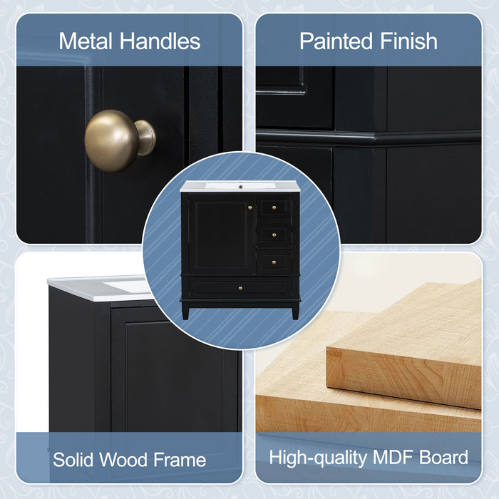 Freestanding Bathroom Vanity With Sink, Soft Close Door, 3 Drawers