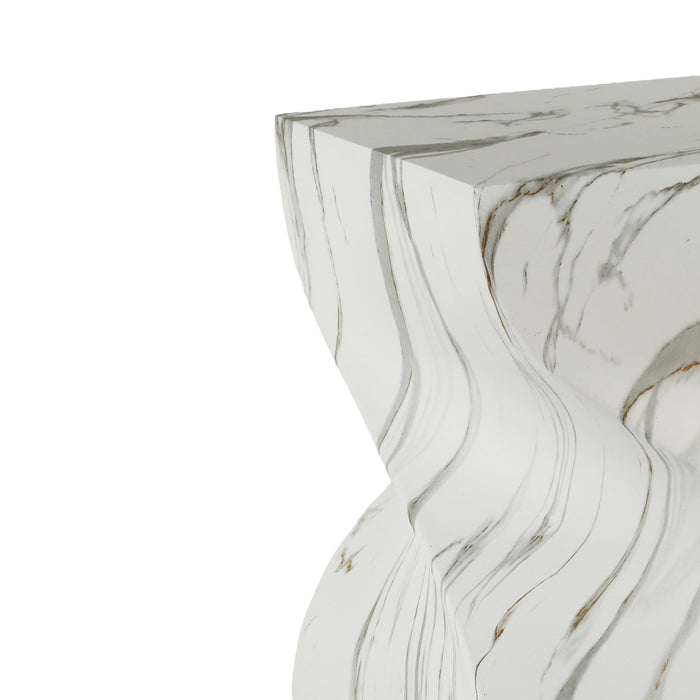 Outdoor End Table, Round Side Table For Patio And Garden - Marble