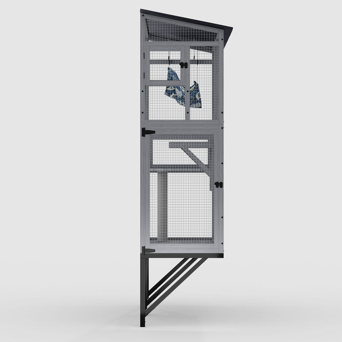Large Walk In Outdoor Catio For Cats With Roof And 3 Access Doors - Gray
