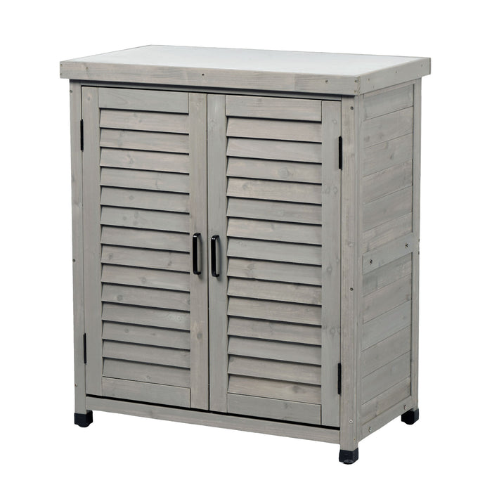 Potting Bench With Storage Cabinet And Metal Table Top For Outdoor