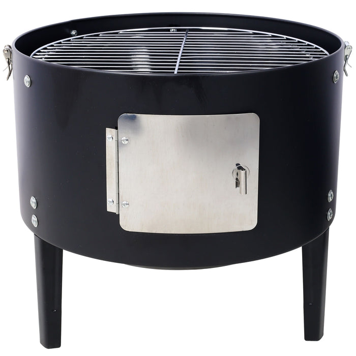 Heavy Duty Round Bbq Grill 17" Steel Charcoal Smoker For Outdoor Cooking - Black