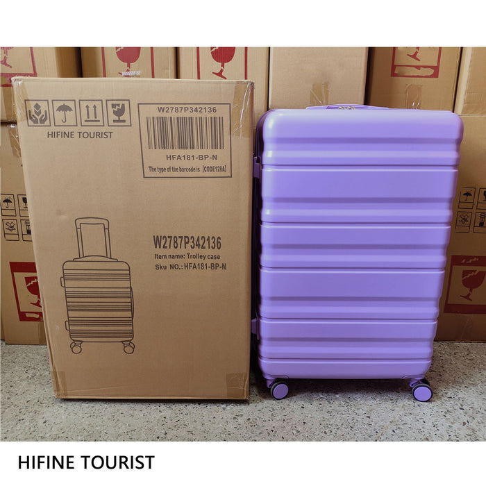 3 Piece 20" / 24" / 28" Spinner Luggage Set & Combination Lock, Durable Hard Shell With 360° Silent Wheels - Blue / Purple