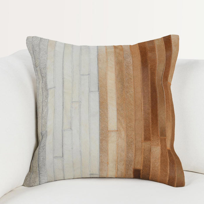 Radiant Oasis - 20" x 20" Meru Hide Pillow - Tan Multi