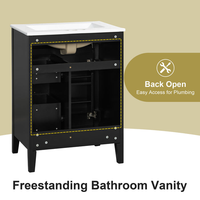 Bathroom Vanity With Sink, 3 Drawers & Cabinet With 2 Tier Door Storage Rack, Soft Close Doors & Drawers