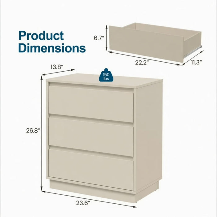3 Drawer Nightstand, Bedroom Side Table