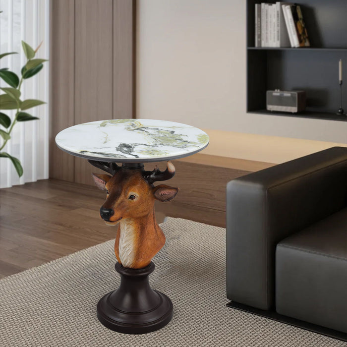 Deer Head Accent Table, Animal Statue For Living Room - Brown