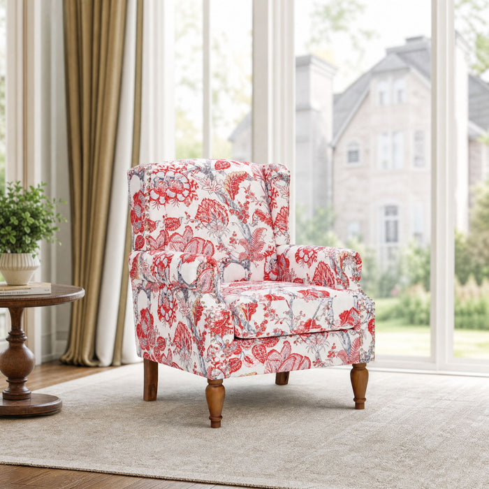 Accent Chair With Floral Upholstery And Nailhead Trim