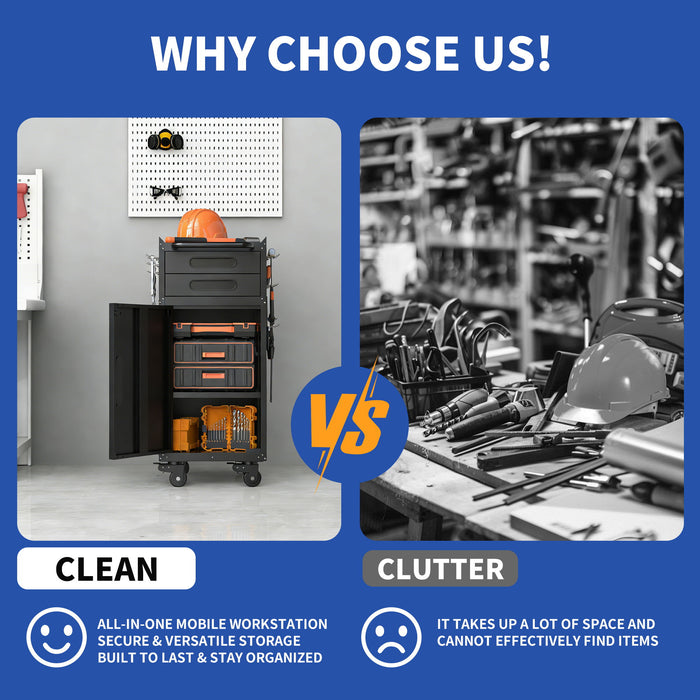 Rolling Tool Cabinet Heavy Duty Garage Storage With Lockable Doors