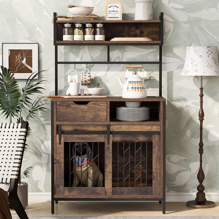 Furniture Style 2 In 1 Pet Friendly Dog Crate Composite Desk Hutch - Rustic Brown