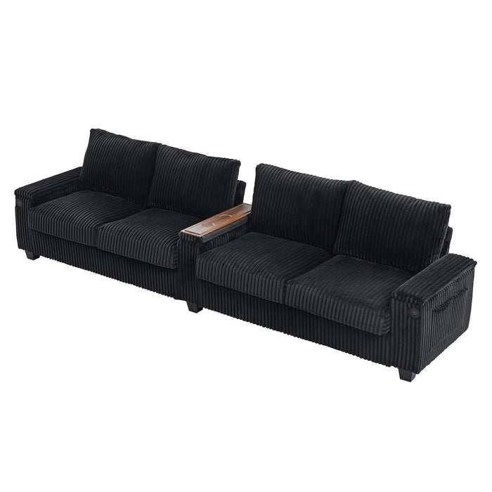 Modern 4 Seater Corduroy Sofa Couch With USB Ports And Hidden Storage