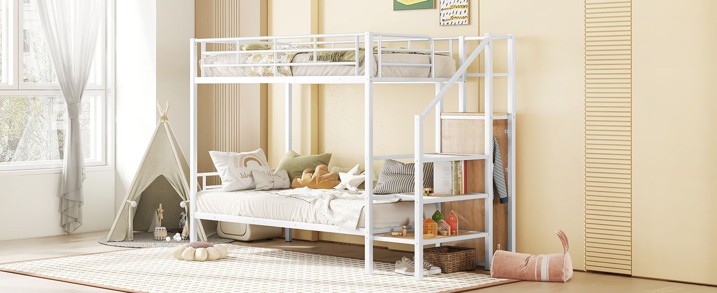 Bunk Bed With Lateral Storage Ladder And Wardrobe