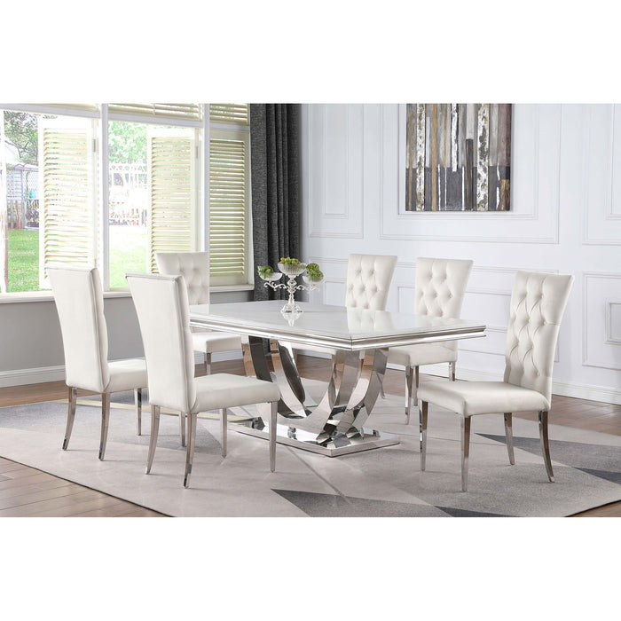 Allessandra - Rectangular U-Shaped Base Dining Table - White / Silver