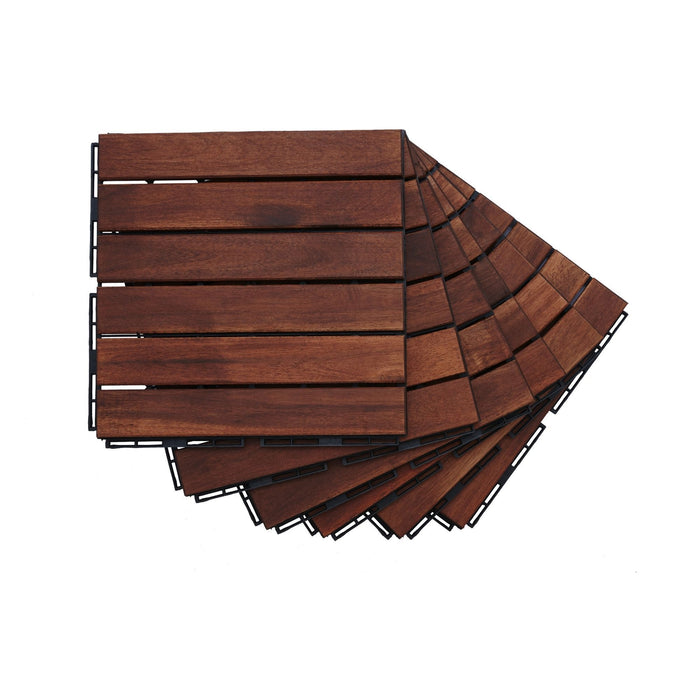Interlocking Deck Tiles Striped Pattern, Waterproof Anti Mildew Brown