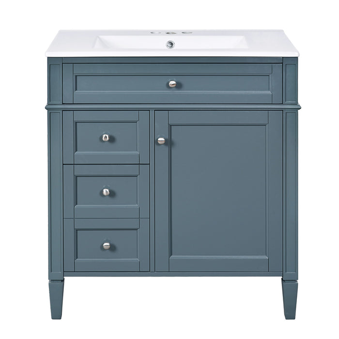 Bathroom Vanity With Top Sink, Storage Cabinet With 2 Drawers And Tip Out Drawer, Rectangular Design - Blue