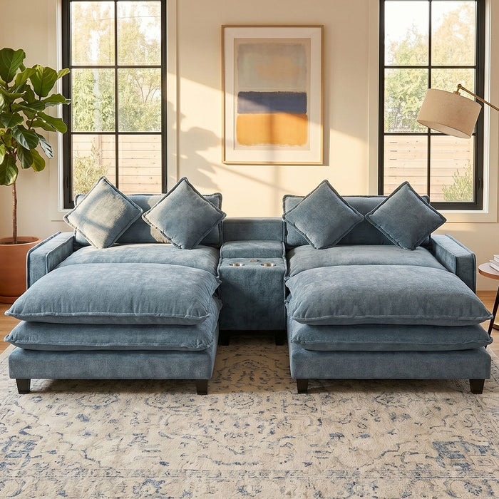 Modern Sectional Sofa With Removable Ottomans, USB Ports
